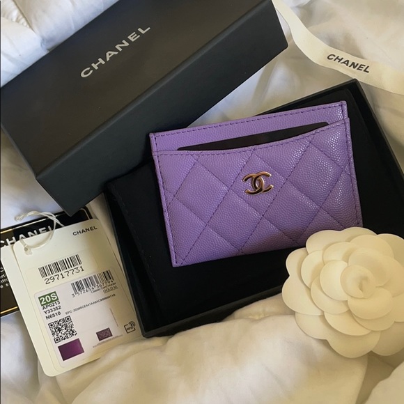 chanel classic card holder purple